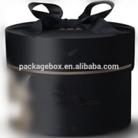 Luxury small round paper tube black ribbon gift box with gold stamping logo for cosmetic packaging